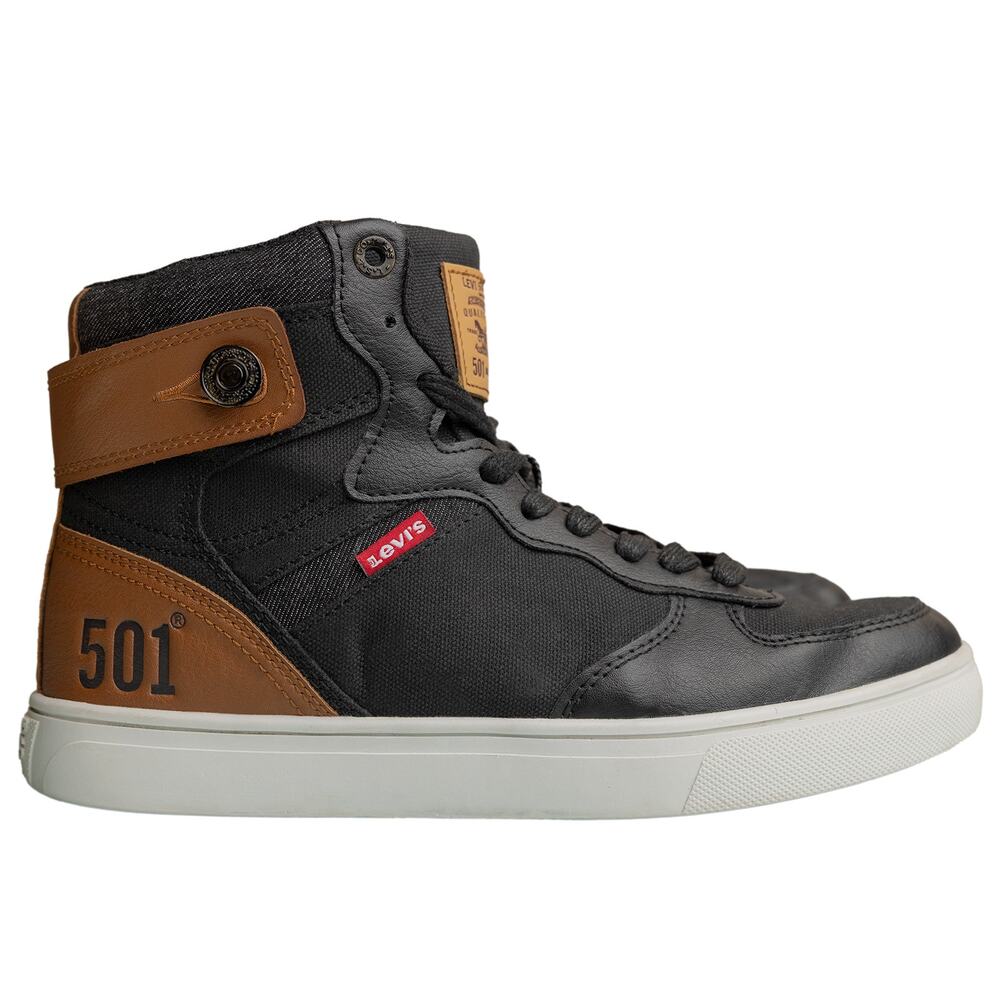Levi's Jefferey Hi 501 HighTop Casual StreetWear Sneakers Black Tan Denim Canvas